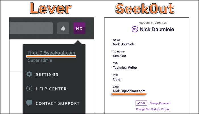 Screenshot of matching email addresses between SeekOut and Lever