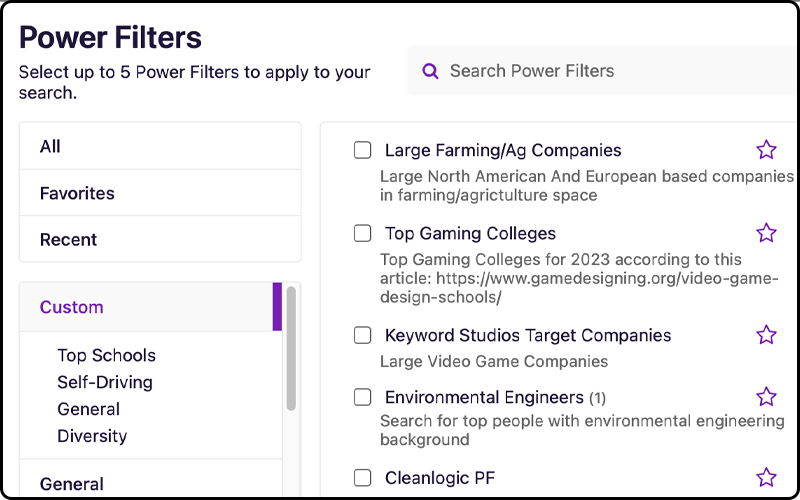 Open the Power Filters pop-up by clicking More Power Filters, and you can find your custom power filters in the Custom section.